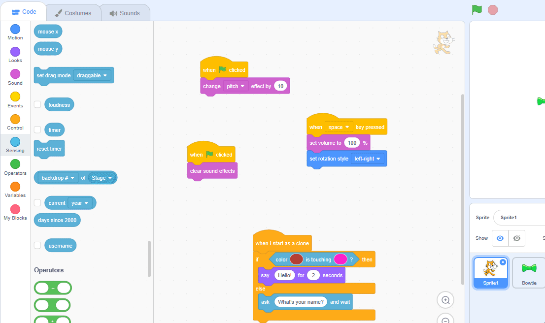 The ([v] of [sprite v]) sensing block when altered causes all scripts to  bunch together - Discuss Scratch