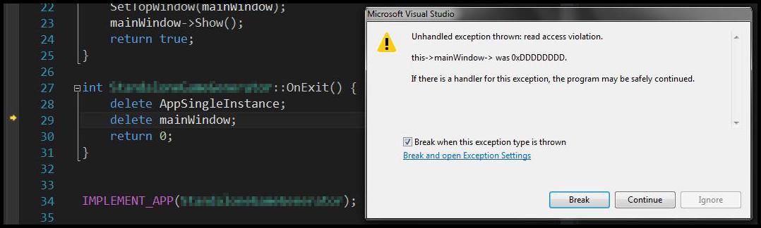 Read access violation when closing my app - wxWidgets Discussion Forum