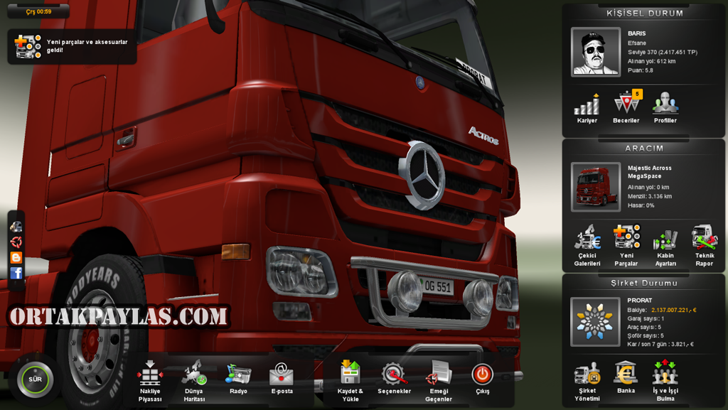 Euro Truck Simulator 2 370 Level + 2.137.0007.211,£ Para Hilesi, Save