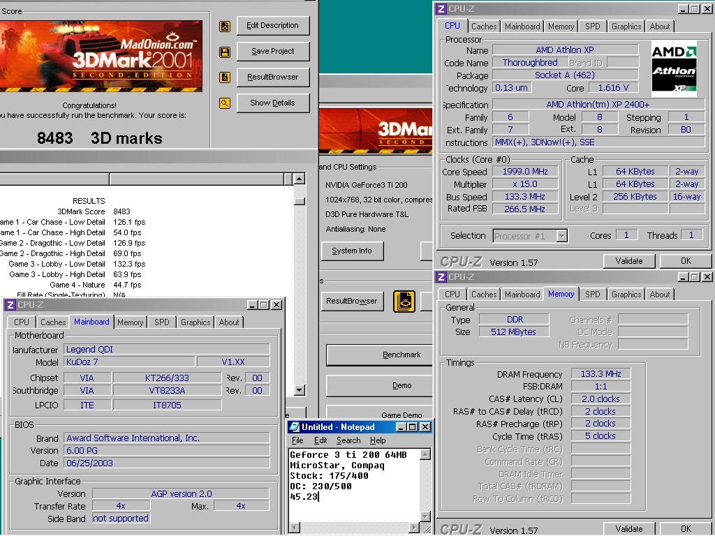 Video Cards for Windows 9x benched on a very fast Windows 98SE 