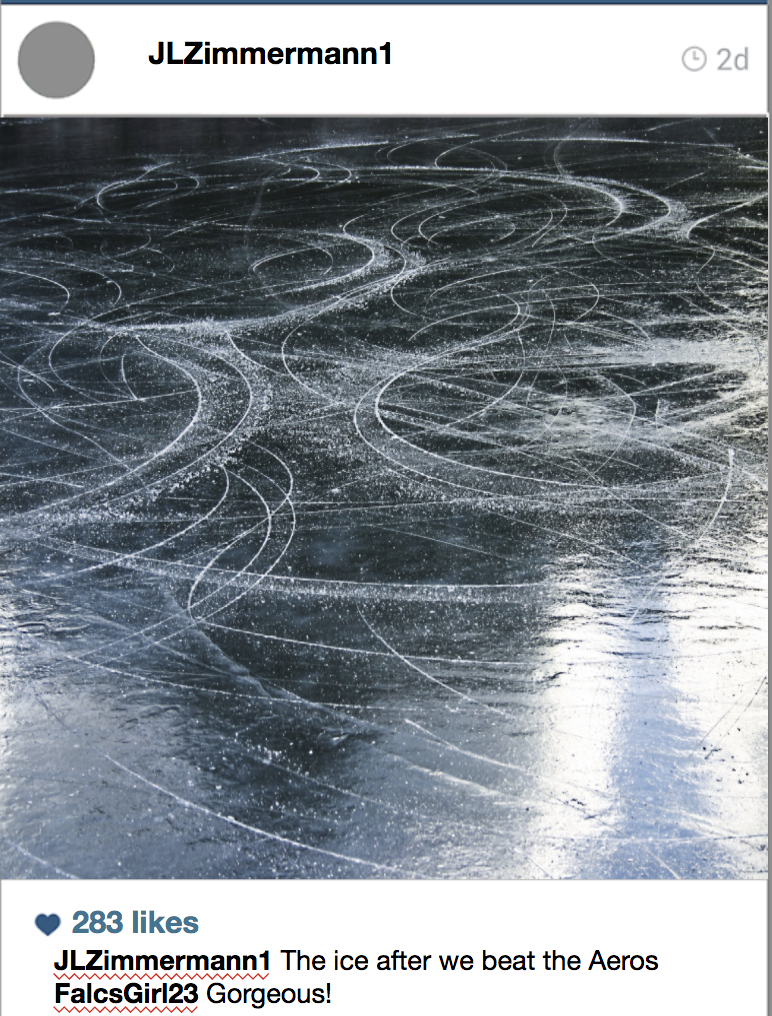 instagram screenshot of jack's account, showing ice that has skate marks on it