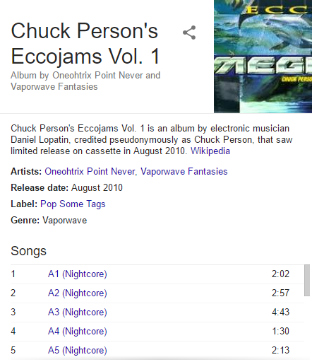 Google's sidebar information for Chuck Person's Eccojams Vol. 1 is all kinds of wrong, anyone know how to report this directly to Google?