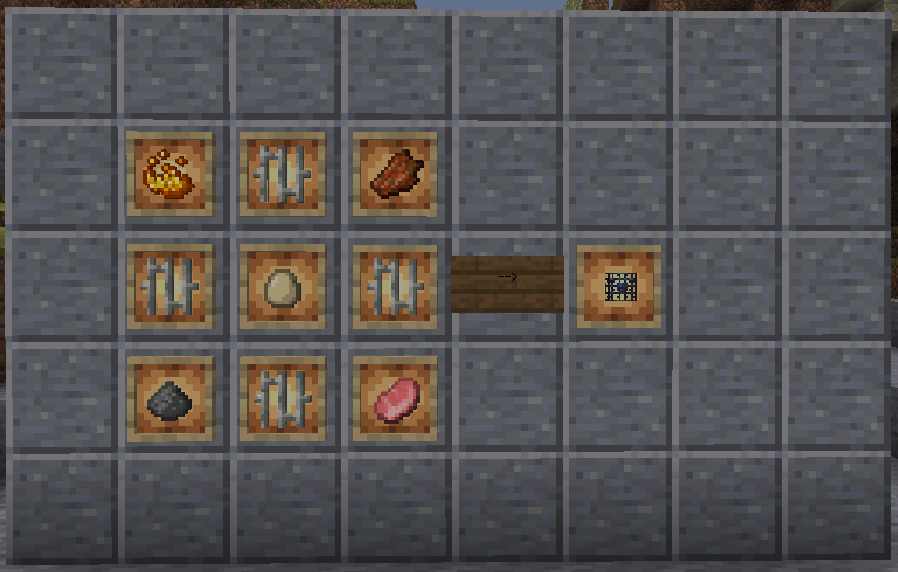 Spawner Recipe: Iron Bars x4, Egg x1, Porkchop x1, Blaze Powder x1, Gunpowder x1, Rotten Flesh x1.