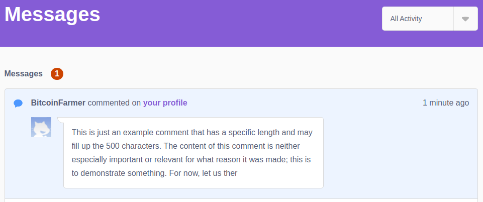 Show all 500 characters of a comment in the messages. - Discuss Scratch