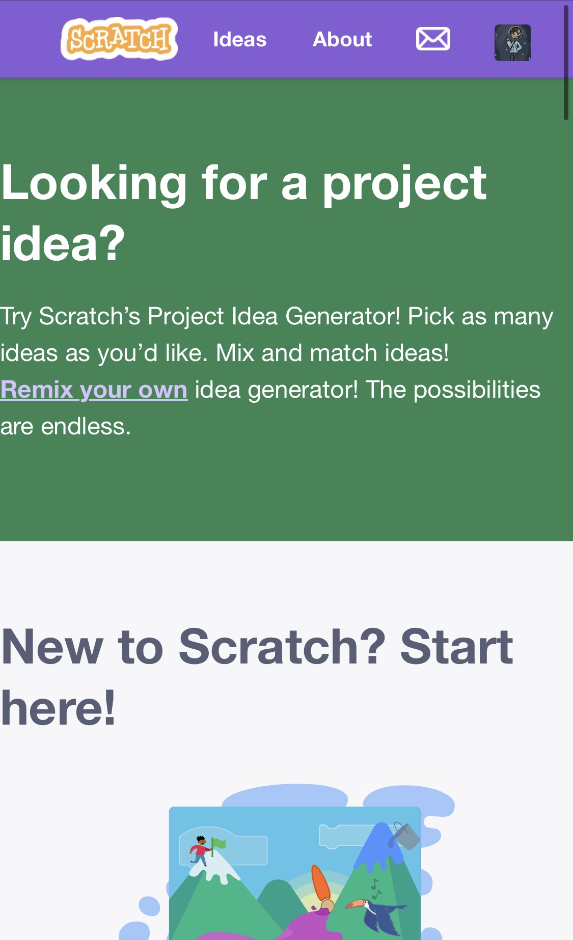 New Ideas page does not look good on mobile - Discuss Scratch