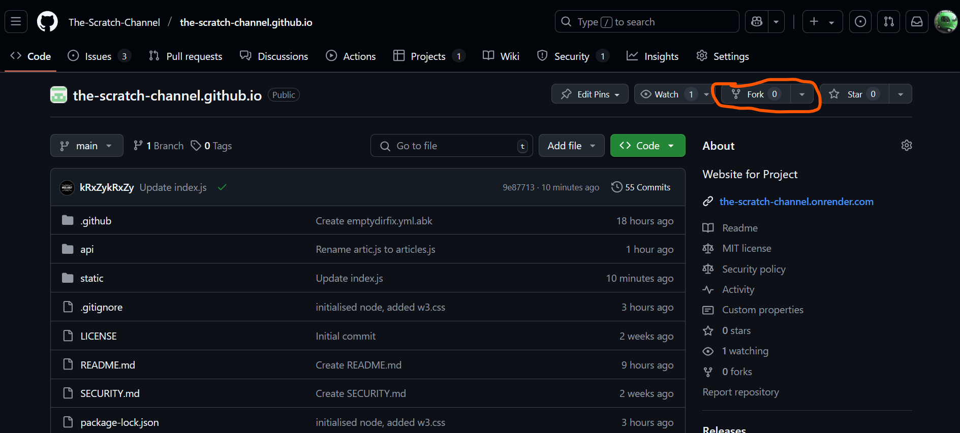 Click on the fork button towards the top of the repository home page