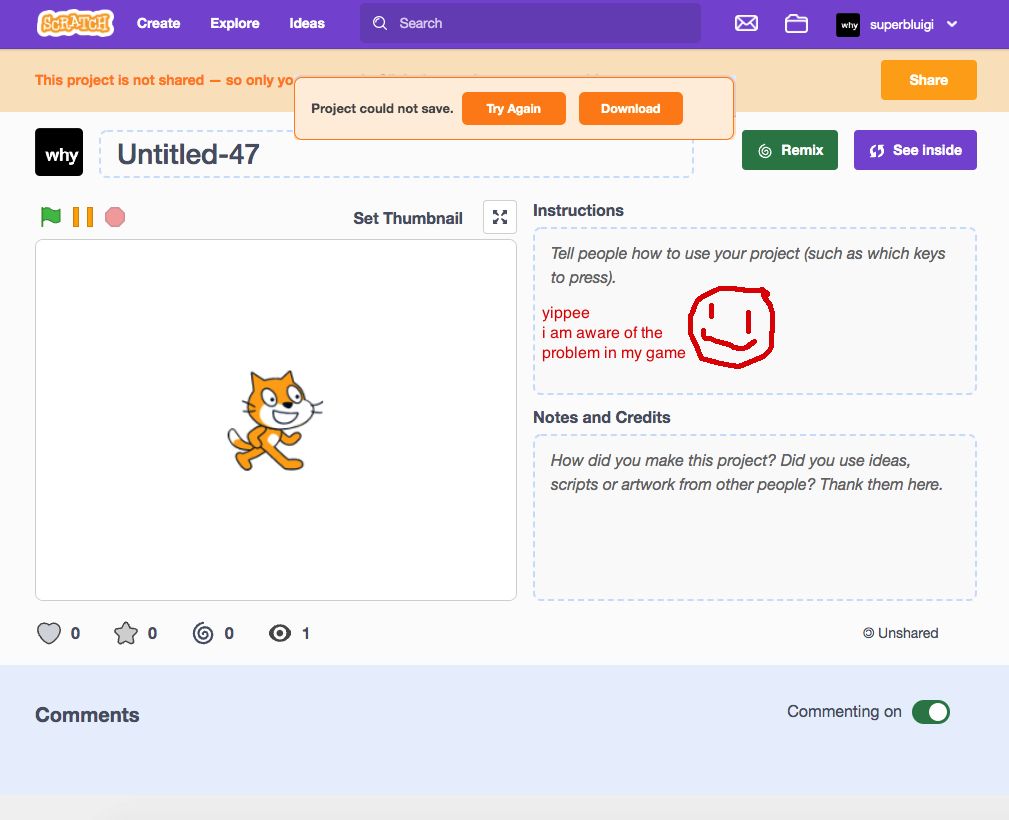project doesn't tell me it didn't save if i leave to the project page ...