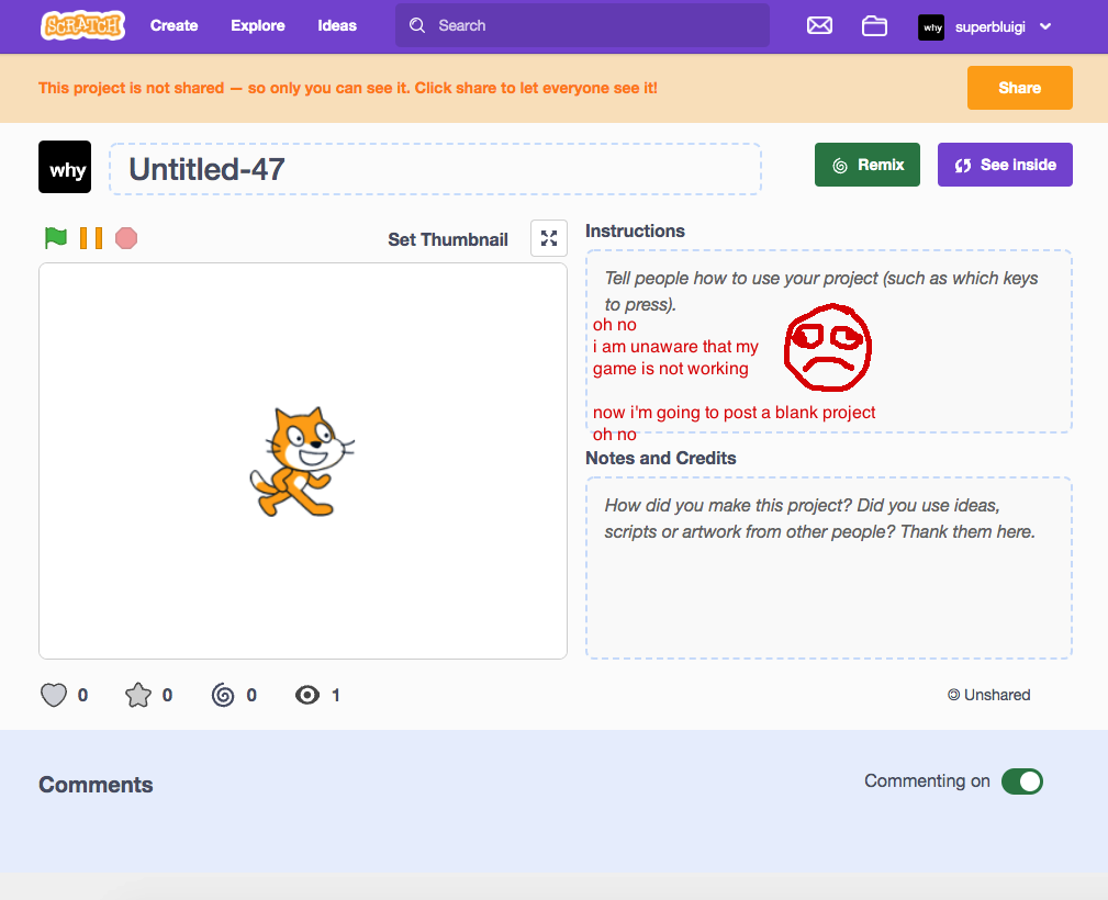 Scratch Project Error project doesn't tell me it didn't save if i leave to the project page ...