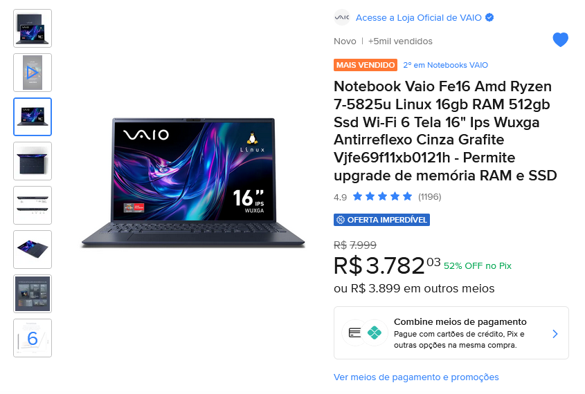 Notebook fe16 da vaio muito foda