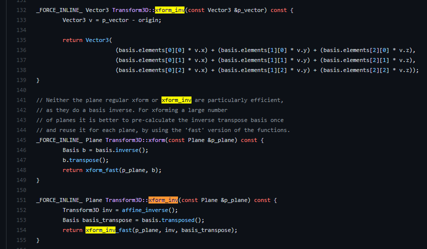 Screenshot of tranform_3d.h in Godot source code