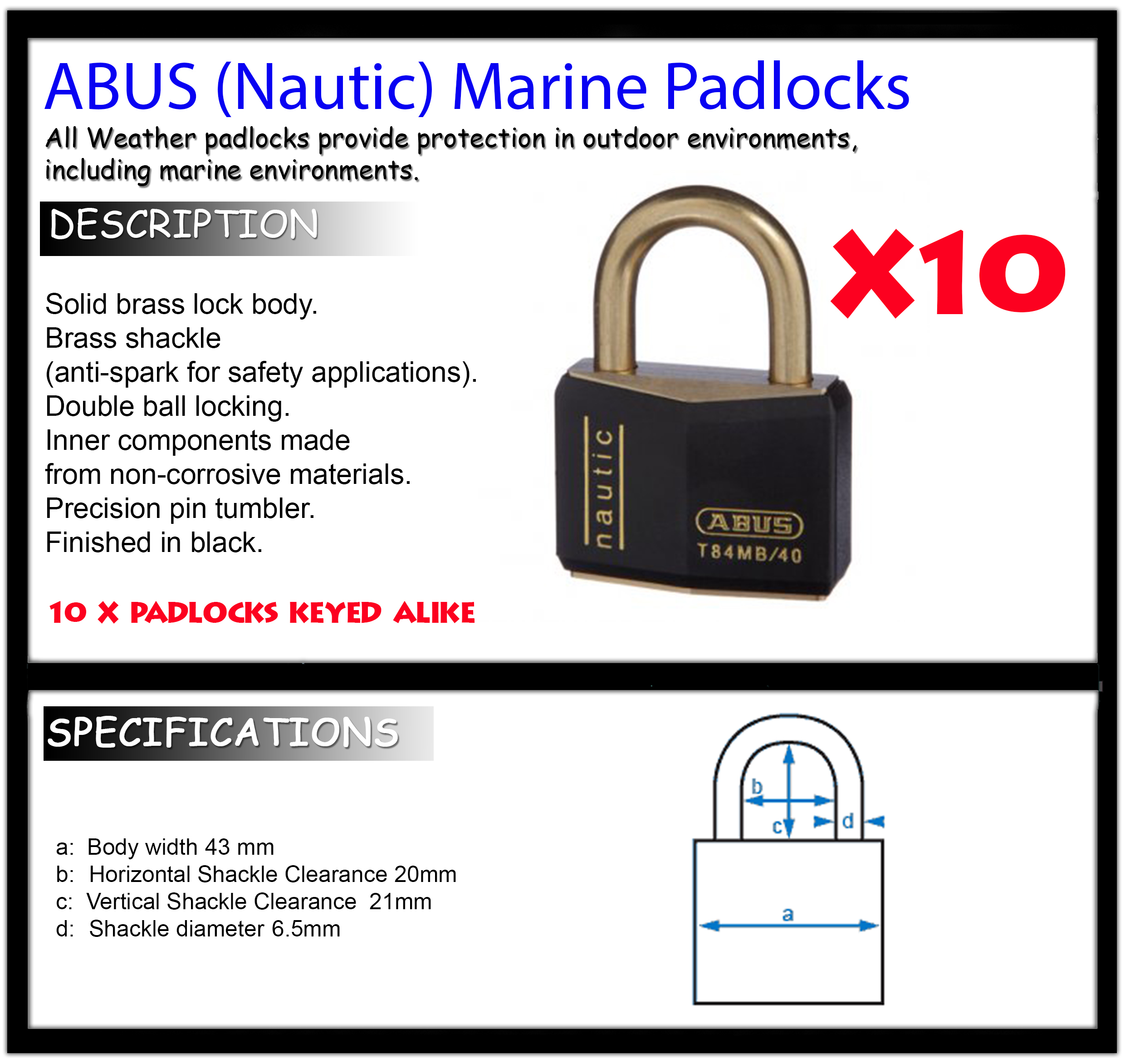 FREE POST ABUS Outdoor Weatherproof 45mm Padlock With 2 Keys