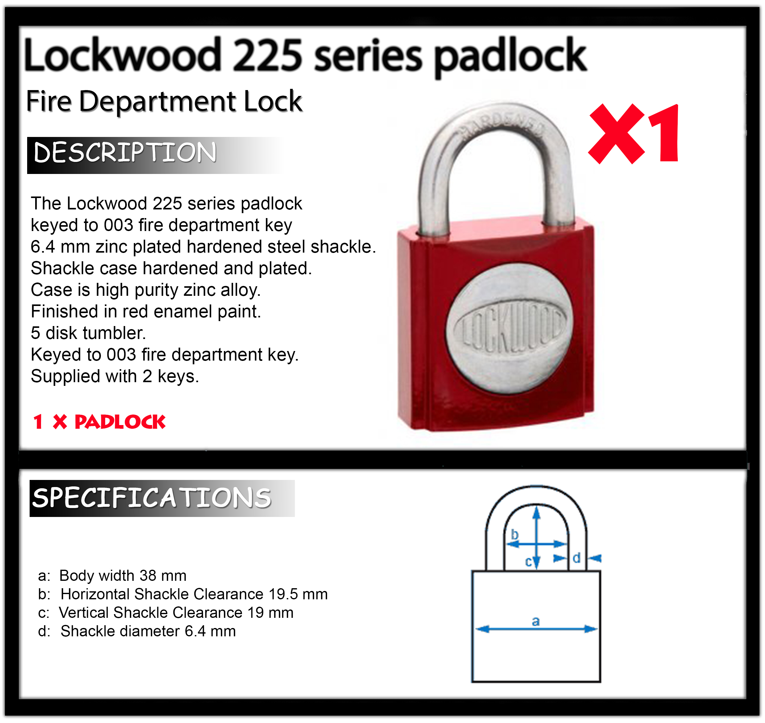 LOCKWOOD Fire Department x1 Lock Red Fire Brigade Padlock !!!! eBay