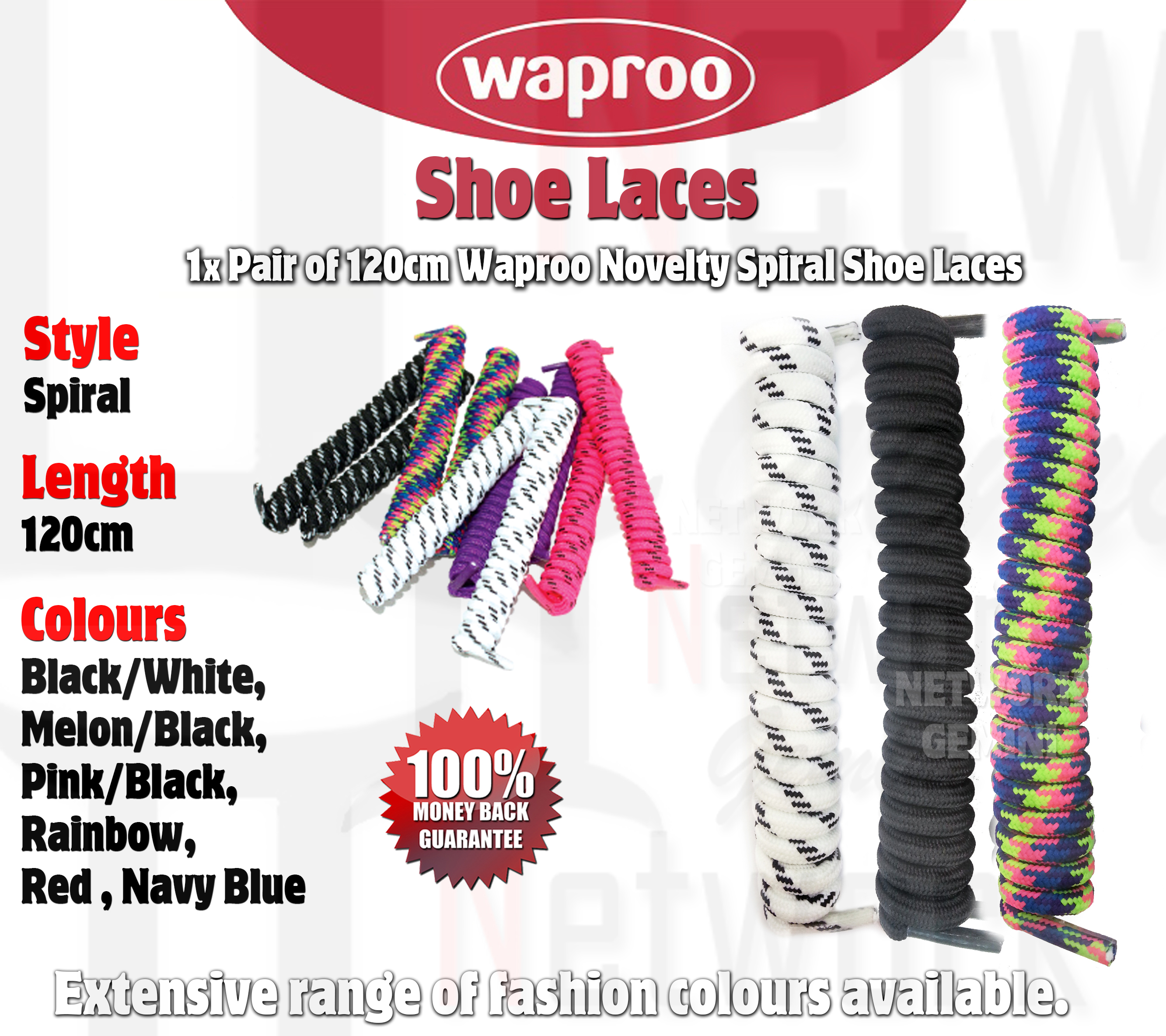 WAPROO 120CM CORDED SHOELACES Black Brown White Red Navy Blue Shoe Lace BOOT 