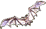 A purple-ish, glittery bat flying left and right on a loop.