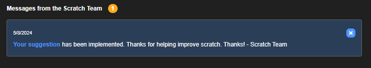 Alert for when your suggestion is implemented - Discuss Scratch