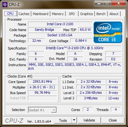 Bán CPU Intel Core i3 2100 3.10 GHz - 6