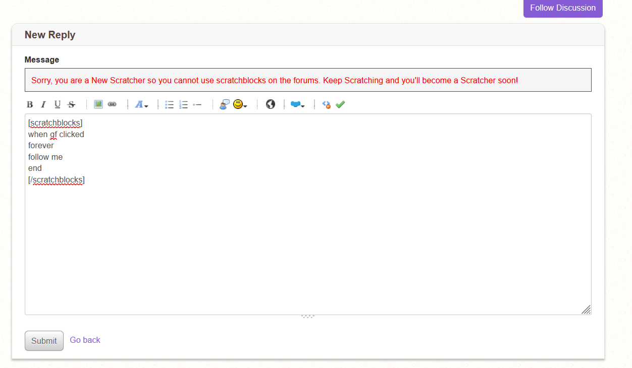 Ban New scratchers from using scratchblocks - Discuss Scratch
