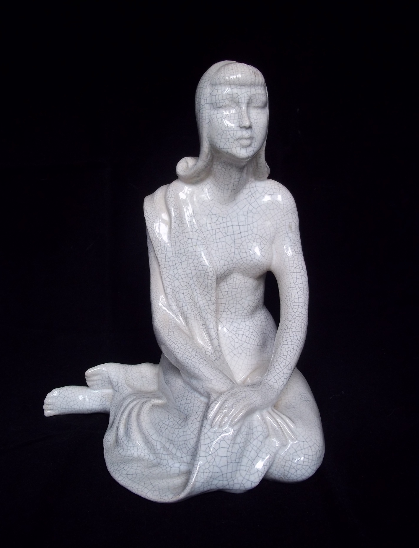 Vintage French Art Deco Nude Lady Cracked Ceramic Sculpture 1920 S Ebay