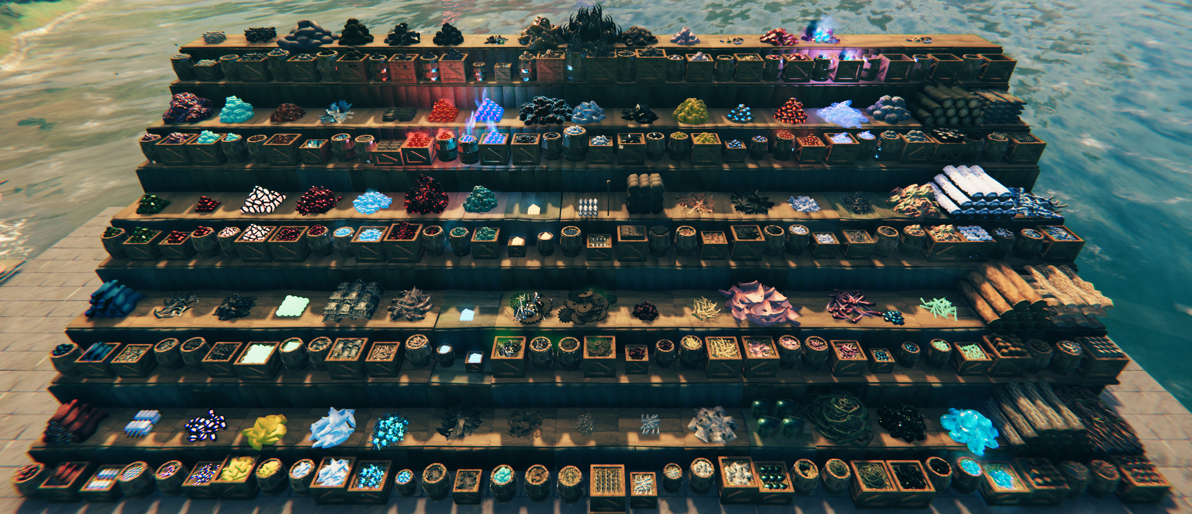 The Materials collection displayed as piles, crates and barrels