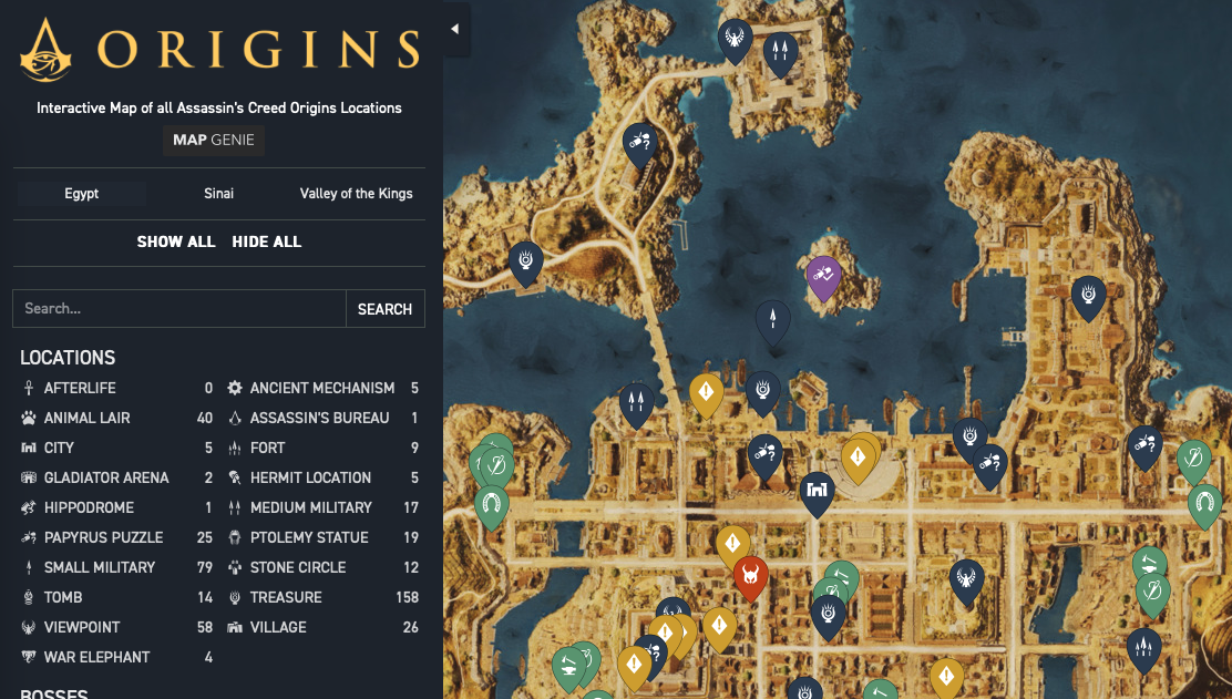 Interactive Map for Origins collectibles, legendary gear, etc.) - Assassin's Creed Origins -