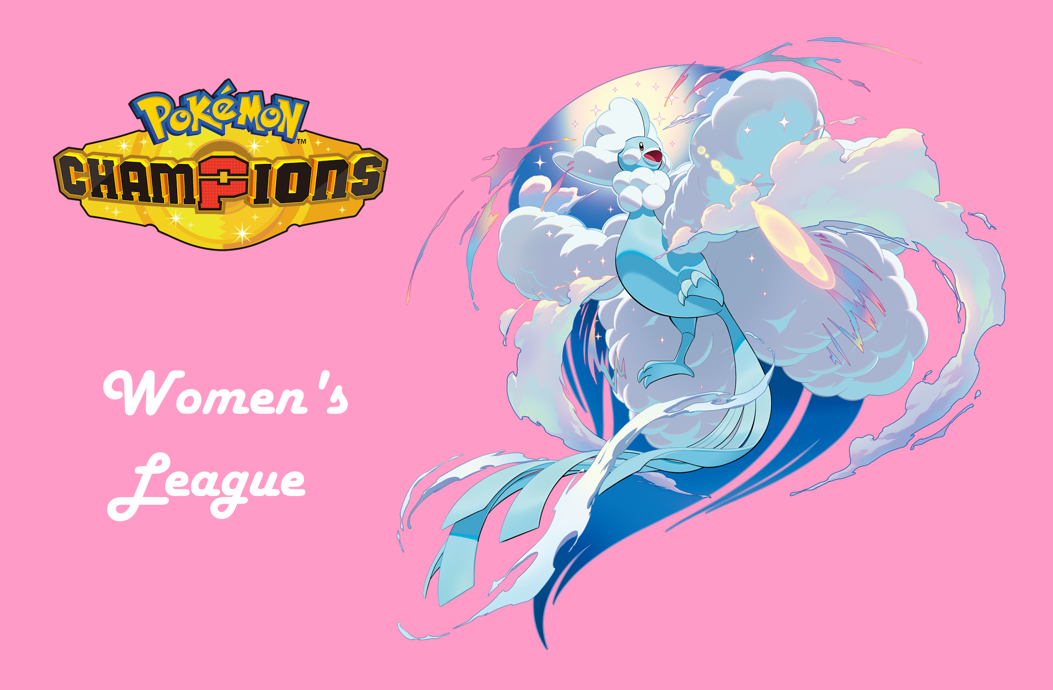 Banner with text 'Pokemon Champions Women's League' with picture of Mega Altaria and the Pokémon champions logo