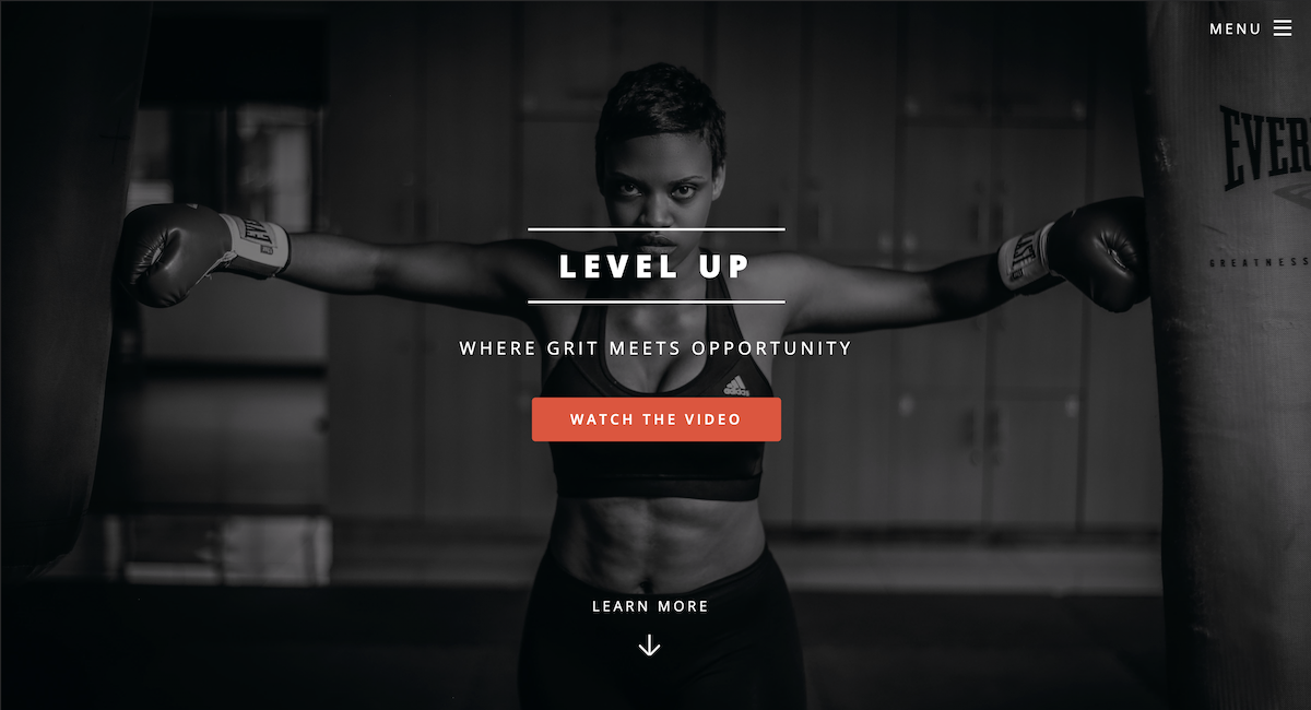 landing page of Level Up
