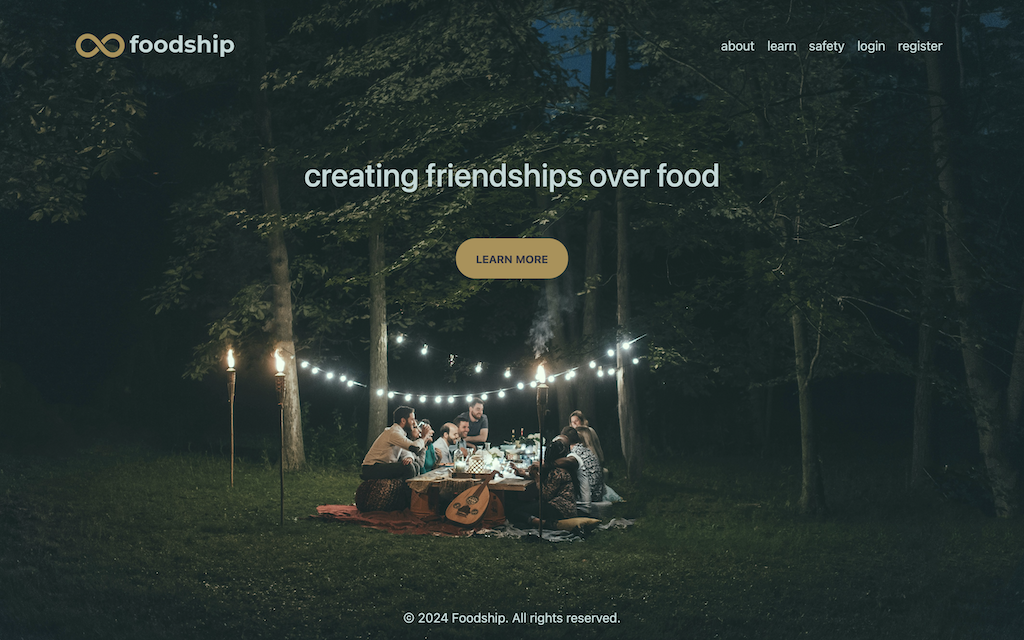 landing page of foodship