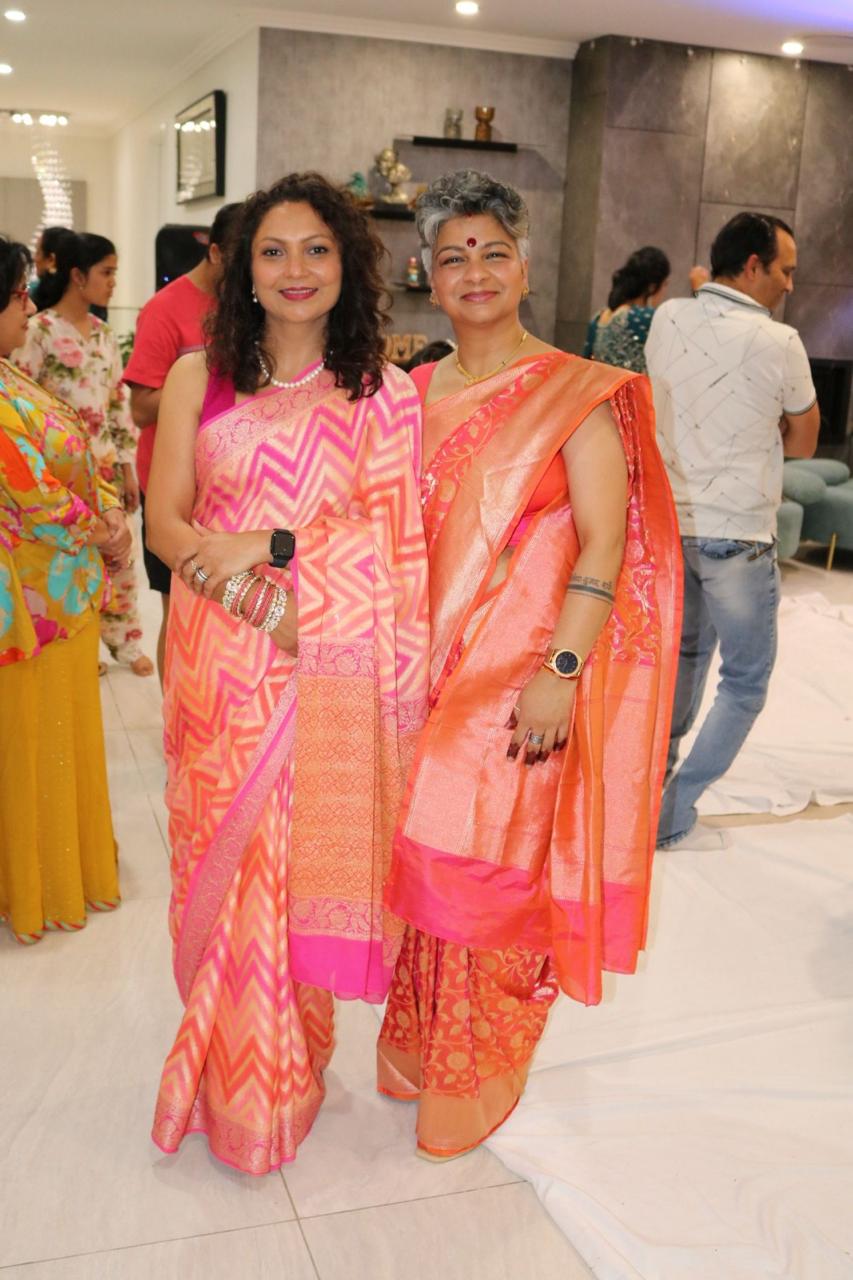 Customer in a pure Katan silk saree with zari weaving by Katansi