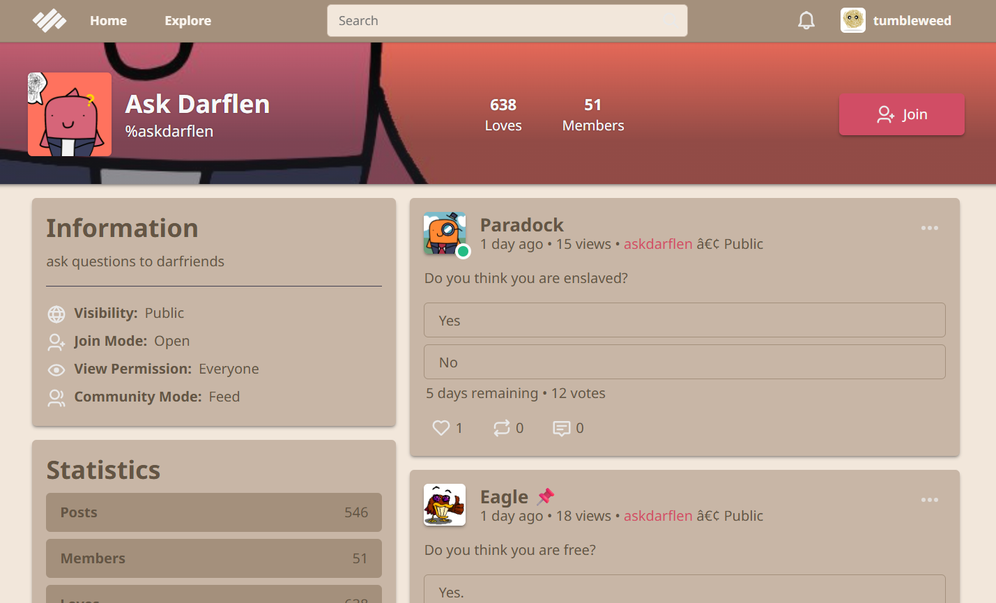 tumbleweed theme on community