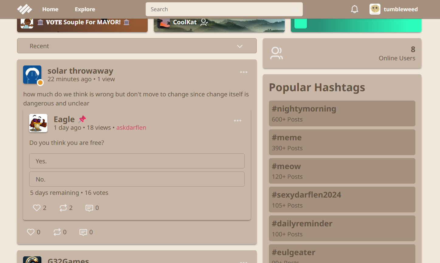 tumbleweed theme on explore