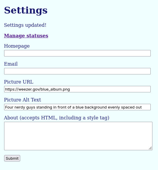 status.cafe settings page with an extra option for alt text