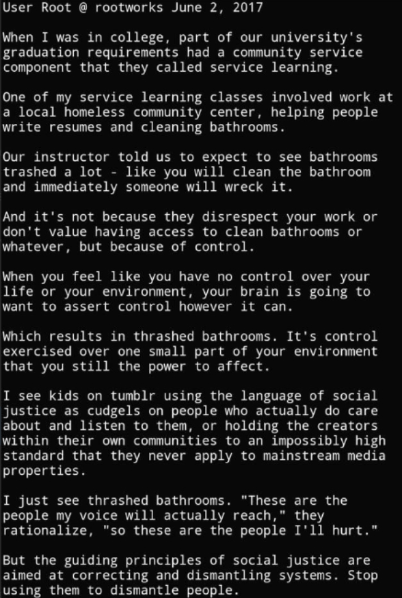 The "Thrashed Bathrooms" copypasta, how I wish it weren't evergreen.