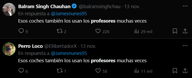 El mismo tuit dos veces, siendo el de la cuenta verificada el que más engagement consiguió